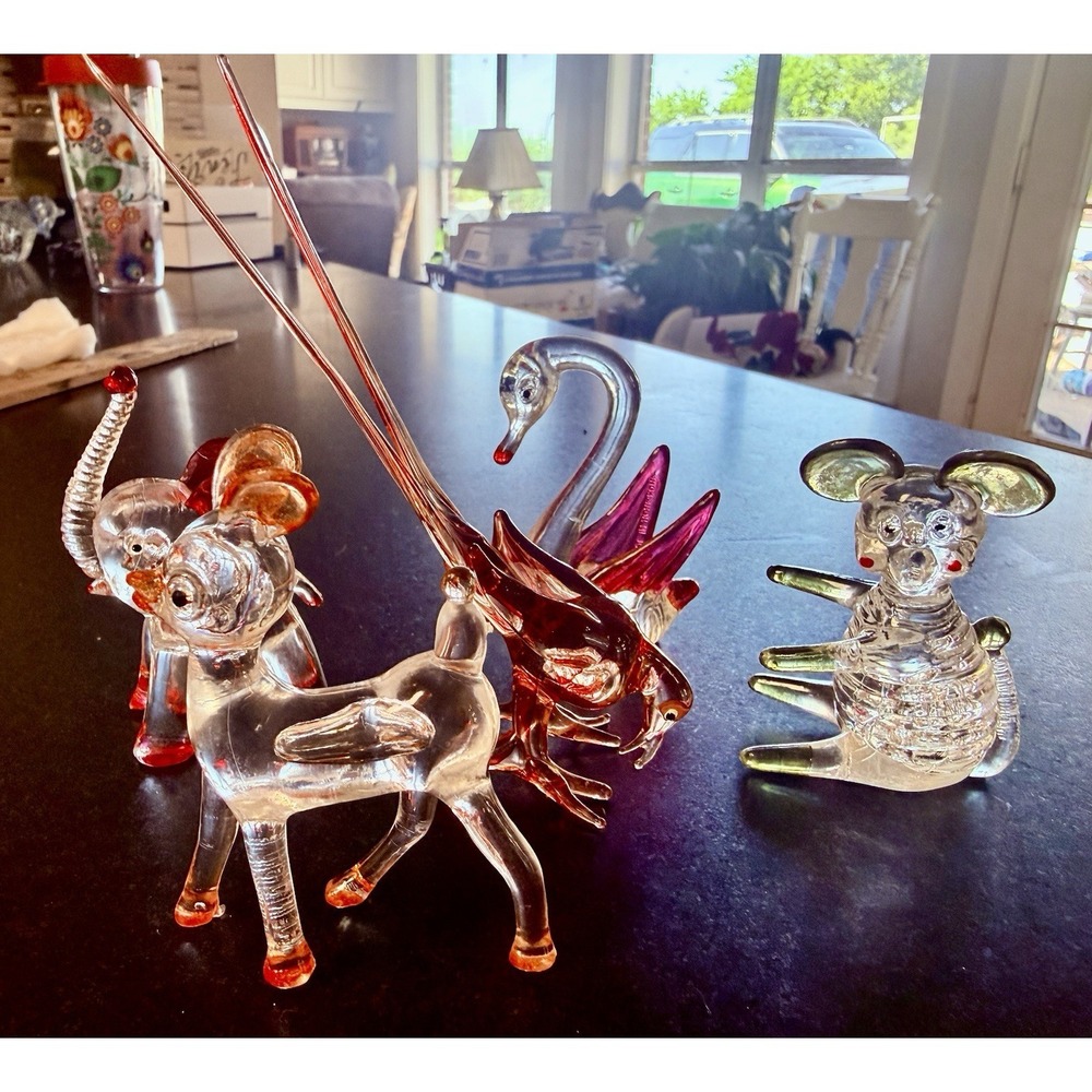 Vtg 1970 Clear Lucite Plastic Animals 1.5" Figures Lot of 3 Swan Mouse Deer..